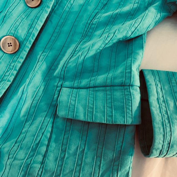 J. Jill Turquoise** Ridged 100% Cotton Blazer Size 12 - Picture 5 of 15